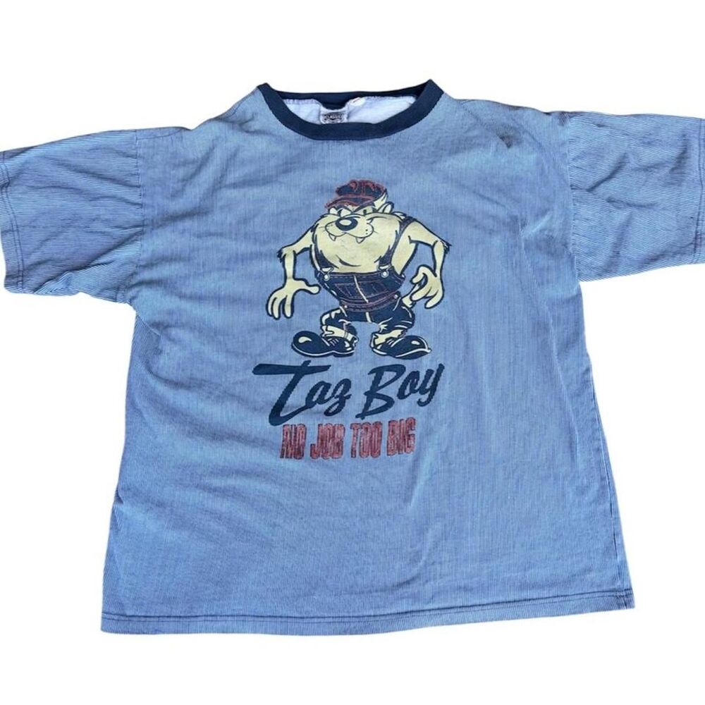 Vintage Looney Tunes Taz T Shirt Blue Striped M Classic Cartoon 1994 Warner Bros